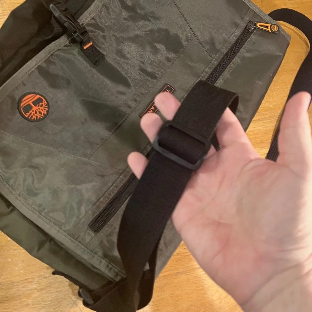 Timberland Twin Mountain Messenger Bag Olive Green Ripstop Nylon Vtg Crossbody